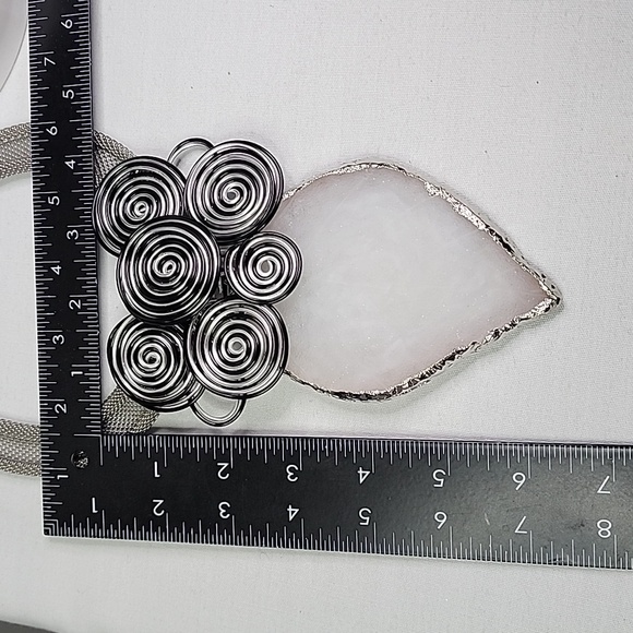 Large Silver Statement Wire Art and Druzy Stone Necklace with Earrings Set - Picture 11 of 12